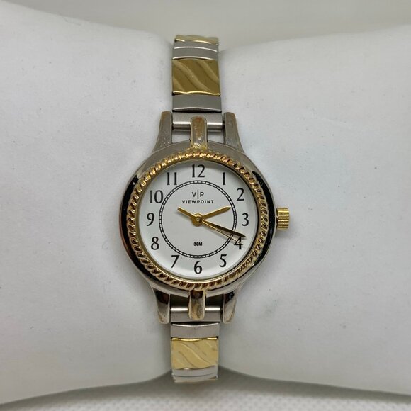 Viewpoint women gold silver tone watch 24mm round case quartz analog running - Picture 1 of 6